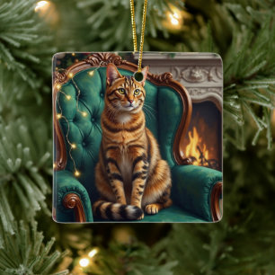 Elegante Abyssijnse kat koninklijke vakantieportre Keramisch Ornament