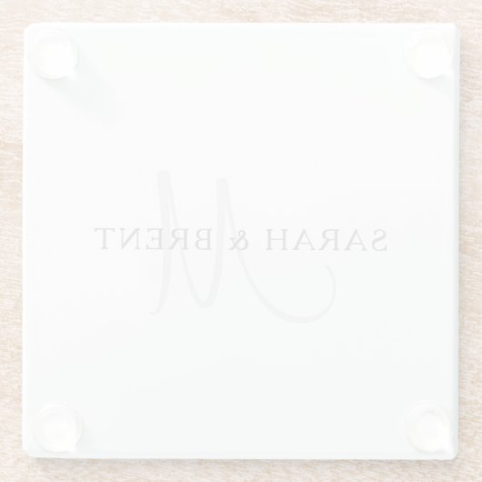 Elegante achternaam monogram | Wit & Grijs Glazen Onderzetter (Achterkant)