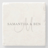 Elegante achternaam monogram | Wit & Grijs Stenen Onderzetter (Voorkant)