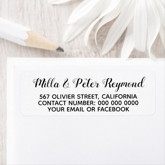 Elegante adresinformatie zwart wit etiket (Insitu)