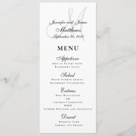 Elegante Affair Zwart Wit Script Monogram Bruiloft Menu