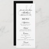 Elegante Affair Zwart Wit Script Monogram Bruiloft Menu (Voorkant / Achterkant)