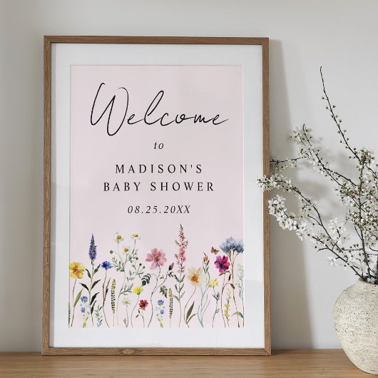 Élégante Affiche de bienvenue de Baby shower rose