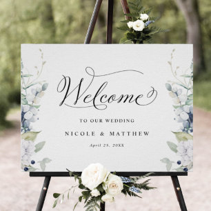 Elégante Affiche de bienvenue de mariage Bleu Bleu