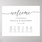 Élégante Affiche de bienvenue de mariage et chrono (Devant)