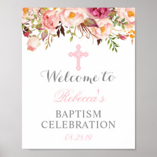 Élégante Affiche de bienvenue du baptême floral