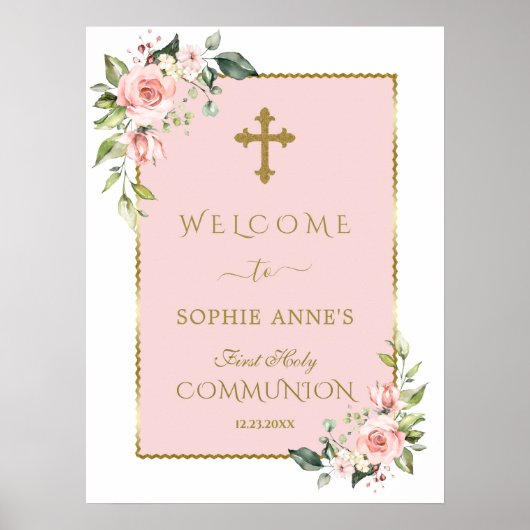 Élégante Affiche de bienvenue florale rose de la S (Devant)