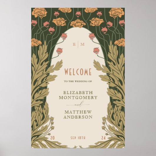 Élégante Affiche de bienvenue Mariage Art Nouveau (Devant)