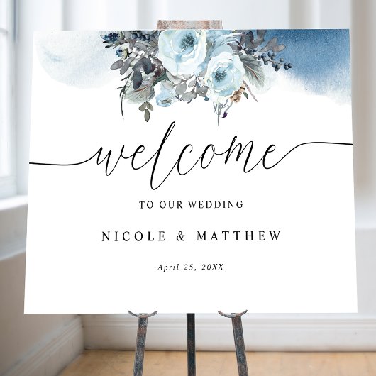 Élégante Affiche de bienvenue Mariage bleu