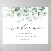 Élégante Affiche de bienvenue Mariage de feuillage (Devant)