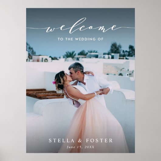 Élégante Affiche de bienvenue Mariage de script bl (Devant)