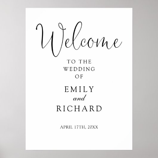 Élégante Affiche de bienvenue Mariage Noir Et Blan (Devant)