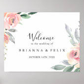 Élégante Affiche de bienvenue Mariage rose-bleu (Devant)