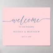Élégante Affiche de bienvenue Mariage rose et bleu (Devant)