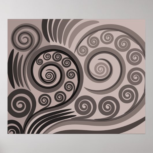 Élégante affiche de boucles pourpre-gris-fern-fron (Devant)