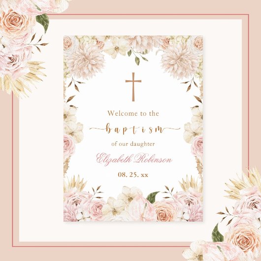 Élégante affiche florale de Boho rose