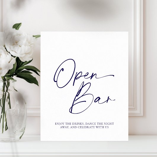 Élégante affiche papier "Open Bar" avec calligraph