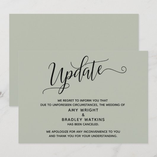 Elegante afgeblazen trouw Sage groene aankondiging (Voorkant / Achterkant)