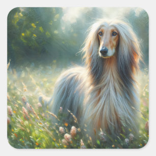 Elegante Afghaanse windhond – Schilderij van bloem Vierkante Sticker