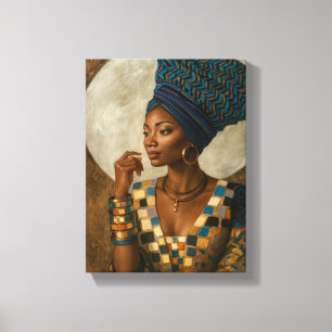 Elegante Afrikaanse vrouw met blauwe hoofddoek Canvas Afdruk