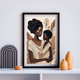 Elegante Afro-moeder en zoon-omhelzing Poster