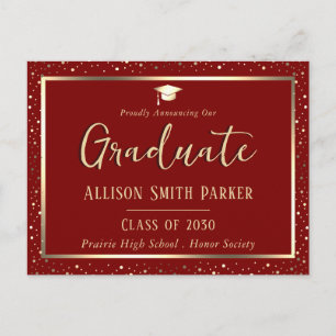 Elegante afstudeeraankondiging Maroon en Goud Briefkaart
