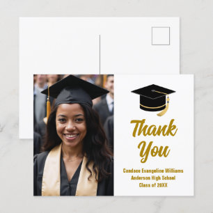 Elegante afstudeerfoto gouden script bedankt briefkaart