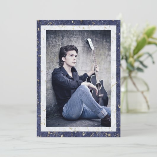 Elegante afstudeerfoto met blauwe witte marmer aankondiging (Staand voorkant)