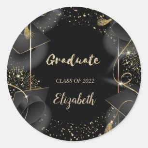 Elegante afstudeerhoed, confetti ronde sticker