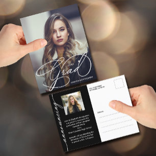 Elegante afstudeerscriptie Foto Afstudeeraankondig Briefkaart