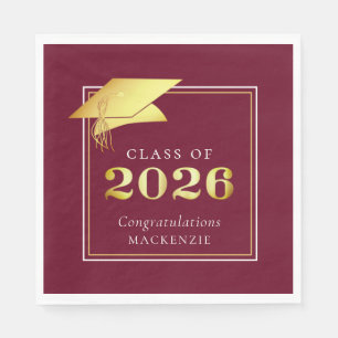 Elegante Afstuderen 2025 Maroon Goud Persoonlijk Servet