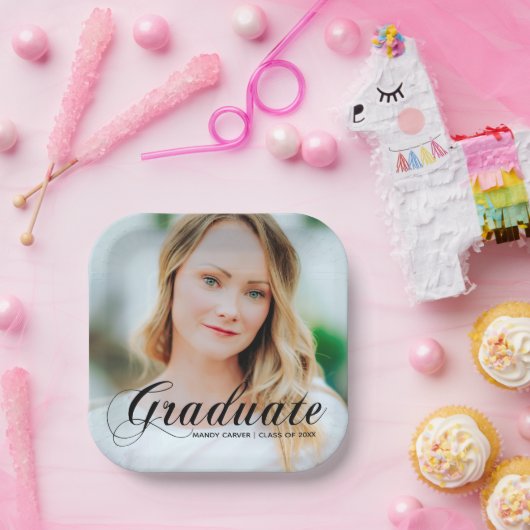 Elegante Afstuderen foto Black Script Overlay Part Papieren Bordje (Feest)