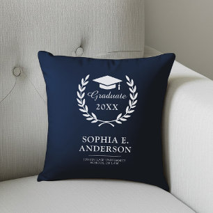 Elegante Afstuderen Naam & Jaar Keepsake Navy Blue Kussen