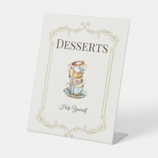 Elegante Afternoon Tea Bruidsfeest Dessertentafel  Reclamebord Met Voetstuk