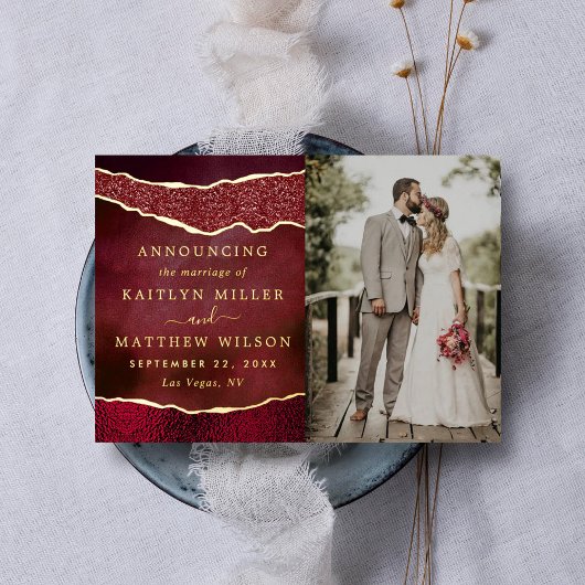 Elegante Agaat Bruiloft Foto Aankondiging Kaarten