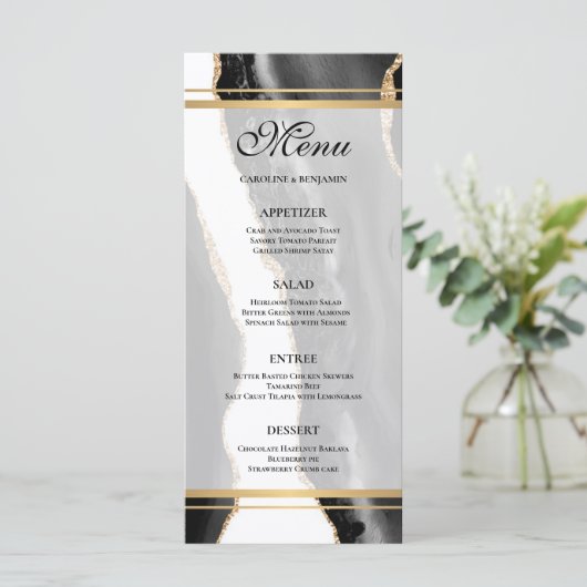 Elegante agaat bruiloft menu (Staand voorkant)