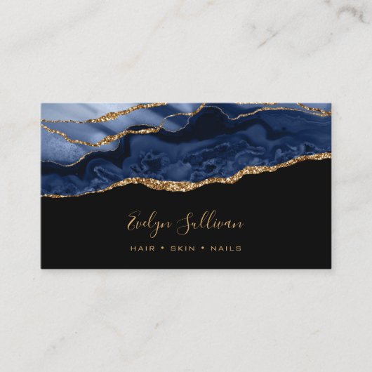 élégante agate bleue sur carte de visite noir (Devant)