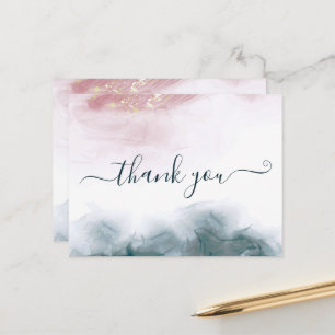Elegante AlcoholInk Blush Blauwe Aquarel Dankjewel Briefkaart