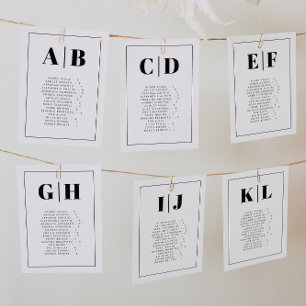 Elegante alfabetische zitplaatskaartjes kaart