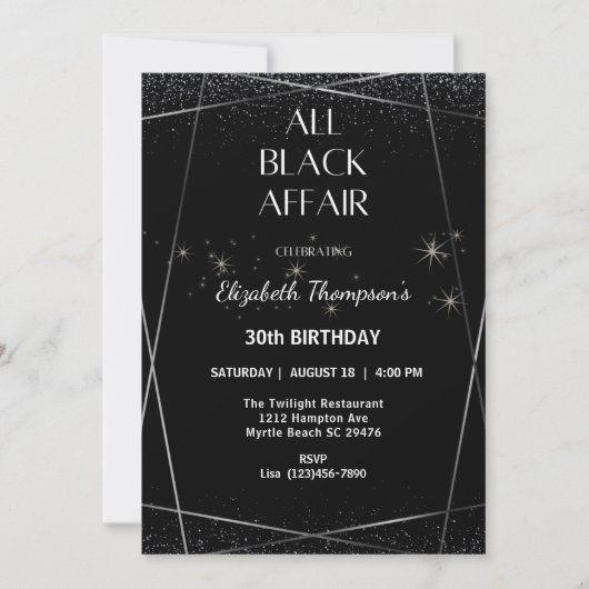 Elegante All Black Affair 30ste verjaardag viering Kaart (Voorkant)