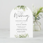 Elegante All In One Groene Bloemboog Bruiloft Kaart (Staand voorkant)
