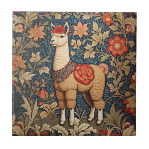 Elegante  Alpaca William Morris geïnspireerd Tegeltje