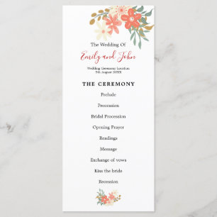 Elegante Ambrose koraal bloemen bruiloft Programma