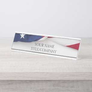 Elegante Amerikaanse Vlag Bedrijfsnaam Bureau Naambordje