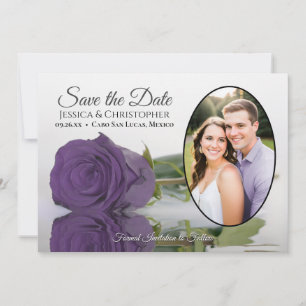 Elegante Amethist Paarse Roos & Ovale Foto Bruilof Save The Date