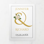 Elegante ampersand met witte roos bruiloft drieluik uitnodiging (Cover)