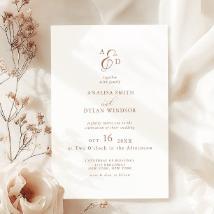 Elegante Ampersand Mocha Mousse Monogram Bruiloft Kaart