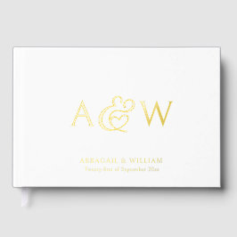 Elegante Ampersand Monogram Gold Foil White Weddin Gastenboek