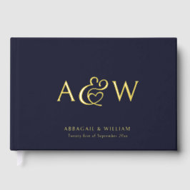 Elegante Ampersand Monogram Gold Navy Blue Wedding Gastenboek