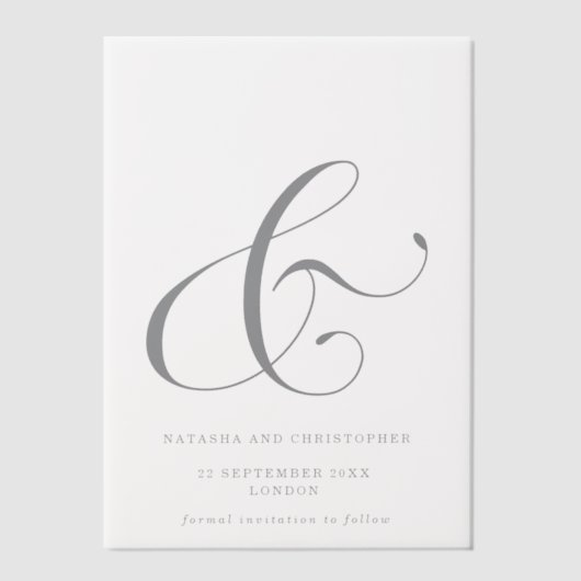 Elegante Ampersand Overlay Sla de datum op Vellum Uitnodigingen (Voorkant)